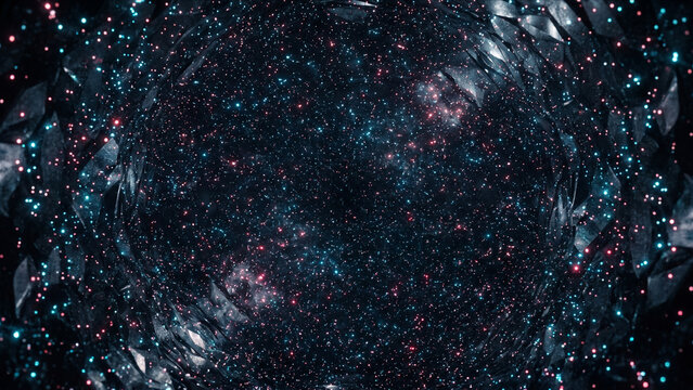 結晶化チタンタングステンの深宇宙空間に光が分散する光学CG背景