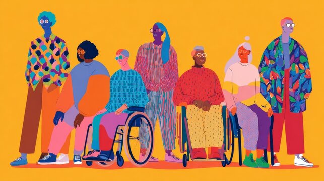 Colorful diverse group of people celebrating inclusion, unity, equality, teamwork, community, connection, and belonging in a vibrant inclusive concept