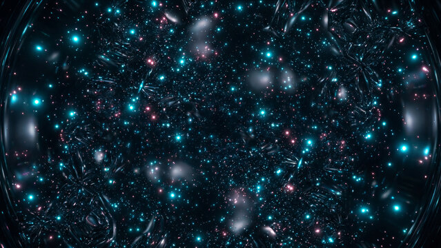 結晶化チタンタングステンの深宇宙空間に光が分散する光学CG背景