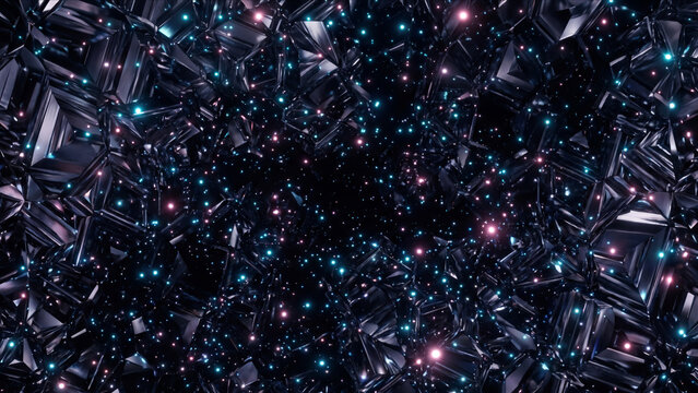 結晶化チタンタングステンの深宇宙空間に光が分散する光学CG背景