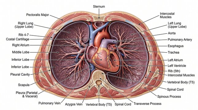 Transverse Section View of the Human Thoracic Cavity Anatomy