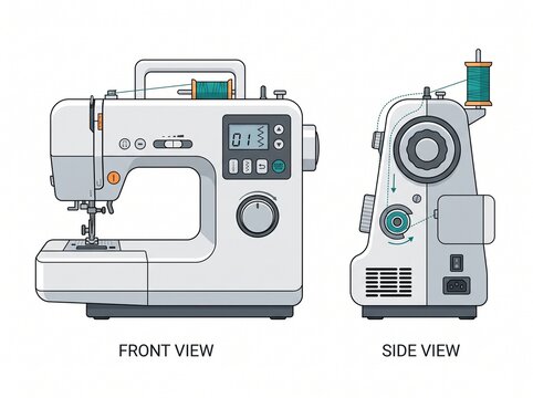 Modern sewing machine front and side view vector illustration