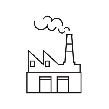 Factory flat line icon. Vector outline illustration of industry building . Black thin linear pictogram for manufacture plant