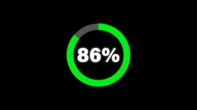 Circular Loading Progress Bar Animation 0 to 86 Percent on Transparent Background with Alpha Channel. Circle Loading icon animation. Loading progress bar loading animation. Progress Bar Animation.