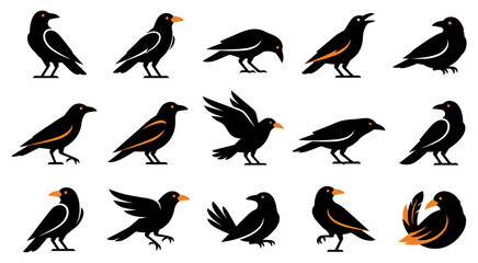 Fototapeta premium A diverse collection of halloween crows a vector bundle for spooky art and graphic design projects