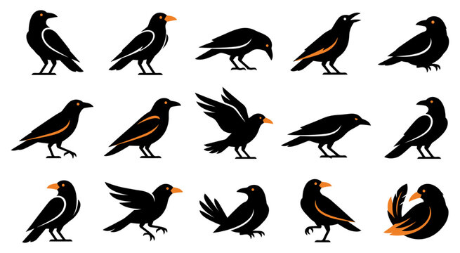 A diverse collection of halloween crows a vector bundle for spooky art and graphic design projects