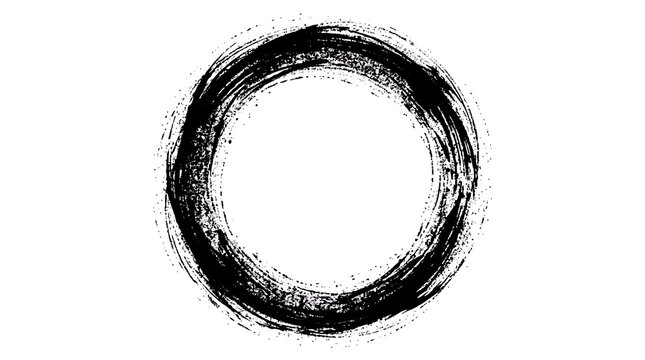 Black grunge brush stroke circle frame hand painted ink enso zen isolated on white background
