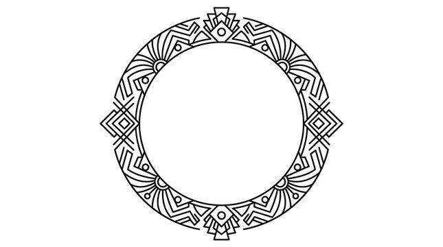 Tribal geometric circular frame with black ethnic pattern ornament isolated on white background