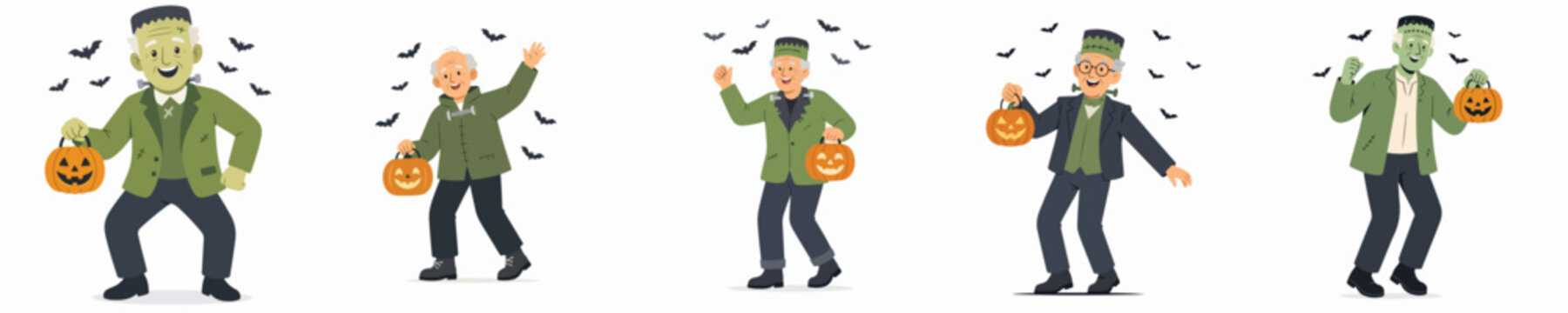Vector illustration of a grandpa dancing happily with a Frankenstein costume for Halloween