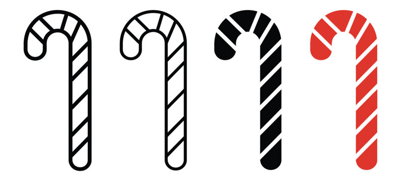 Candy cane vector icon set, striped holiday sweets and Christmas treats collection