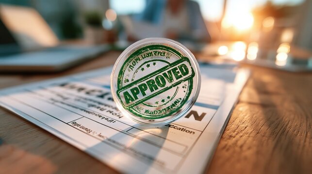 Green Approved Stamp Seal on Official Document, Symbolizing Business Success and Agreement
