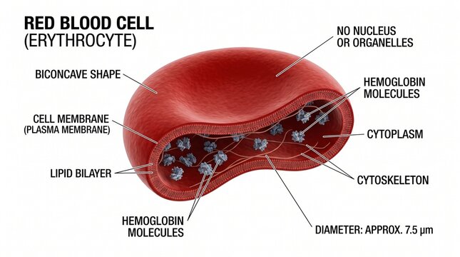 Human Erythrocyte Anatomy Showing Cytoskeleton and Hemoglobin Molecule Distribution