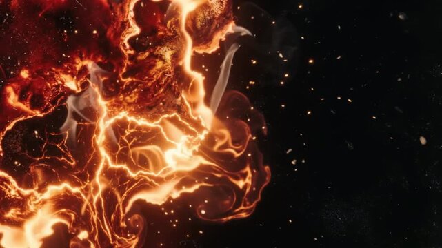 Molten Lava Hellfire Energy Flow on Black Background 4K Cinematic Motion