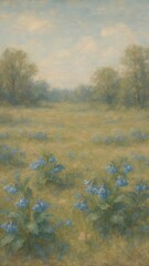 Obraz premium Serene meadow with blue flowers mobile wallpaper