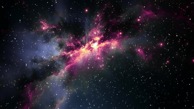 Pink and Gold Nebula in Outer Space with Starfield 4K