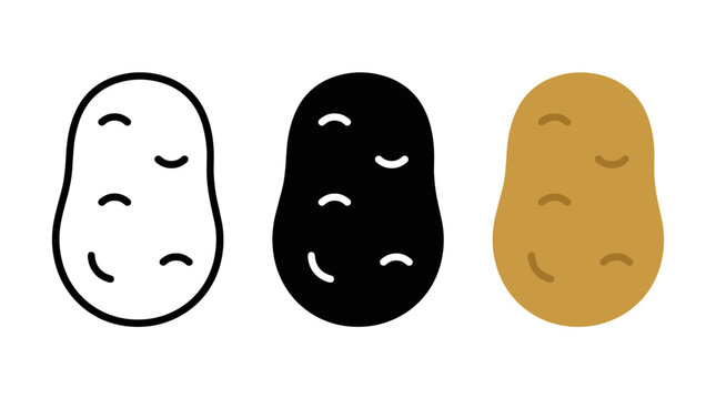 Fresh brown potato vegetable icon set in flat vector style