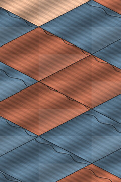 Geometric diamond pattern with grid texture and wavy lines