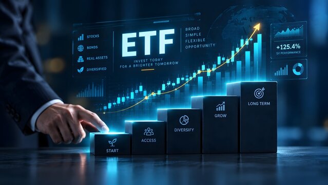 ETF Investment Strategy Growth Steps And Financial Dashboard Concept