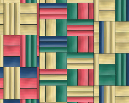 Geometric pattern of colored wood grain blocks