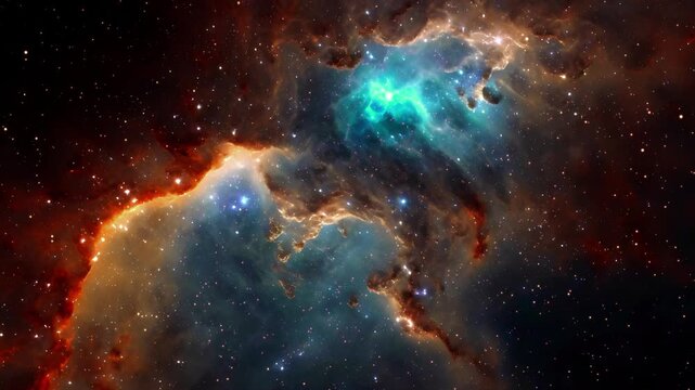 Cyan and Orange Nebula with Glowing Stars in Deep Space 4K