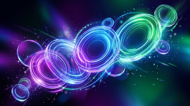 Vibrant glowing neon circles light effect background for creative digital marketing presentations