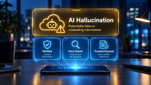 AI Hallucination Warning With Fact Check And Trusted Sources Concept