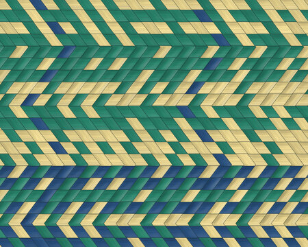 Geometric pattern with yellow, green, and blue parallelograms