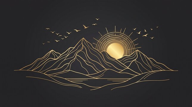 Sunrise over mountain range with golden light for nature and travel inspiration