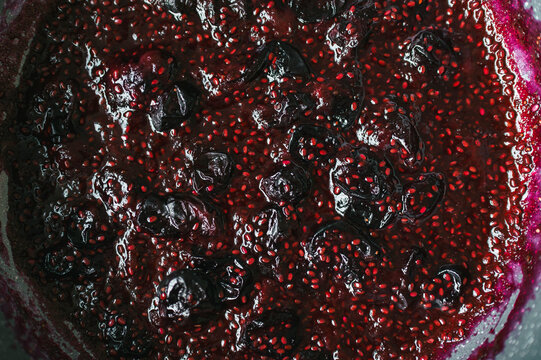 Blueberry chia seed jam texture with whole berries