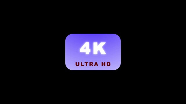 4K Ultra HD Resolution Badge Animation on Black Background for Video Quality Concept
