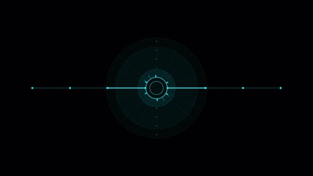 Circular hud with animated dashes on black background, abstract animation circle