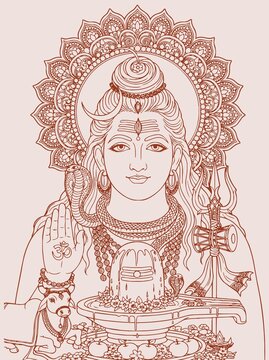 Lord Shiva and Parvati Hindu god Design Element. Sketch or Drawing of Shiva Parvati Outline Editable Vector Illustration