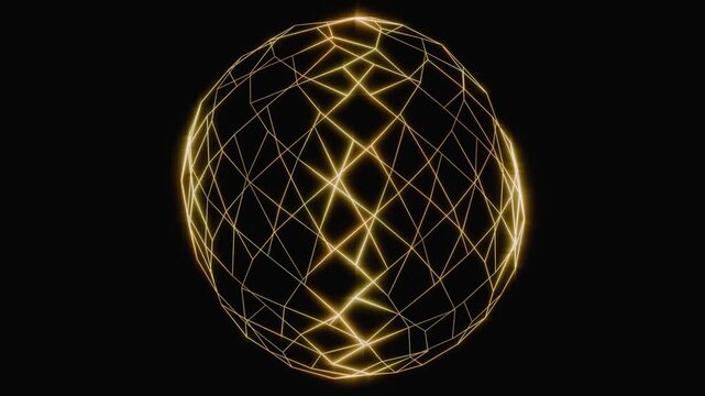Glowing golden wireframe sphere rotating on black background