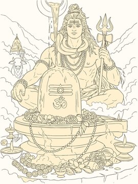 Lord Shiva and Parvati Hindu god Design Element. Sketch or Drawing of Shiva Parvati Outline Editable Vector Illustration