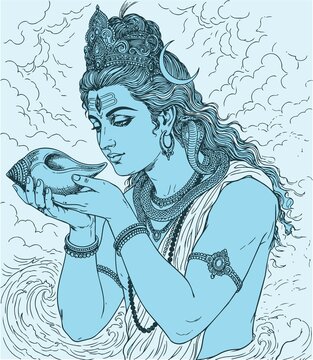 Lord Shiva and Parvati Hindu god Design Element. Sketch or Drawing of Shiva Parvati Outline Editable Vector Illustration