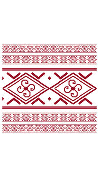 A structured red folk border combines floral bands, diamonds, and looping symbols on white, leaving substantial open space for elegant posters, invitations, and branding.