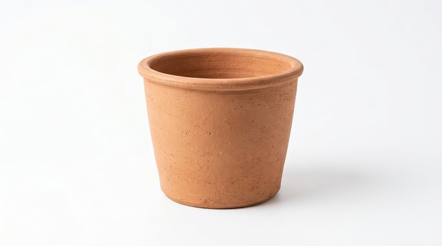 Unglazed terracotta flower pot on white background, terracotta pot clay