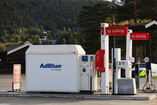 Dokka, Norway, September 20 2026, Esso Synergy fuel pumps and AdBlue equipment serve road transport