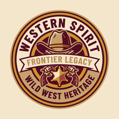 Fototapeta premium This vintage-inspired logo features cowboy elements and symbols of the Wild West, celebrating frontier heritage and evoking a sense of adventure and nostalgia.