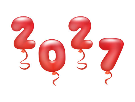 Red balloon numbers 2027 isolated on a transparent background