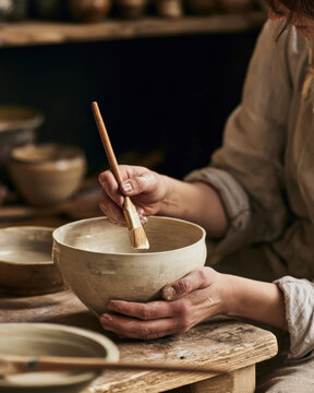 Hands shape clay bowl with gentle care