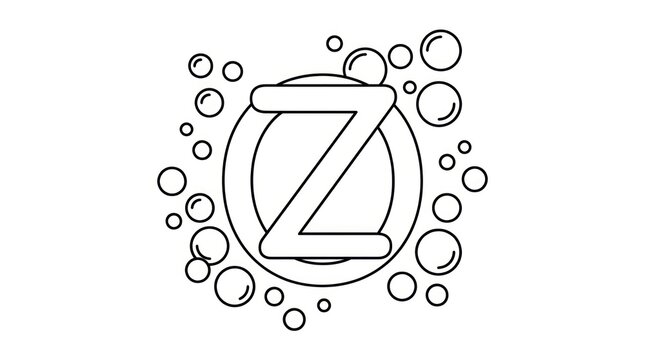 Clean Letter Z Logo with Bubbles, Outline Alphabet Z Symbol with Water Droplets, Freshness Concept