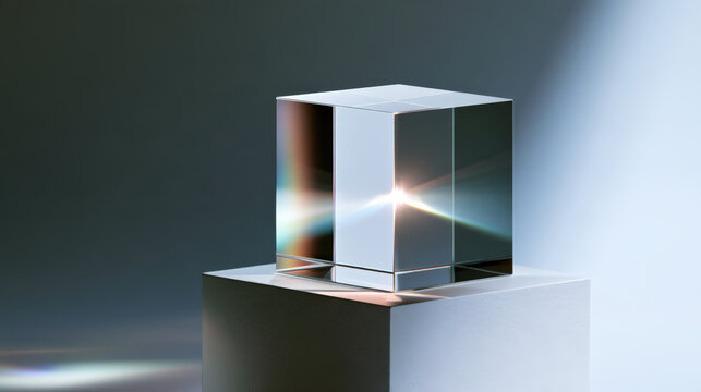 Polished glass cube emits radiant light