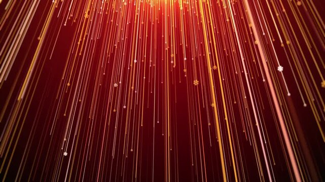 Snowflakes trails falling elegant on red background for christmas concept, seamless looping.