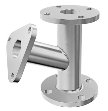 detailed 3d realistic render of a metallic y type strainer pipe assembly with polished stainless steel texture and precision industrial flanges designed for fluid control systems