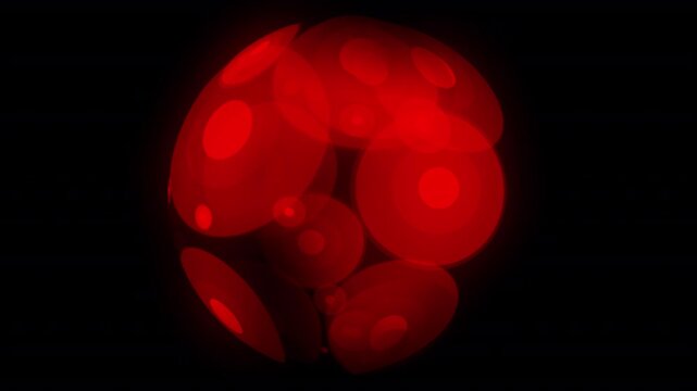 Circle red radar on globe loop animation, pulsating red radar targets on transparent background 4k video