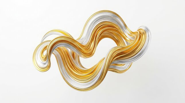 An elegant white background featuring a flowing, abstract composition of metallic gold and shimmering silver swirl patterns, perfect for luxury designs, white, metallic, curve