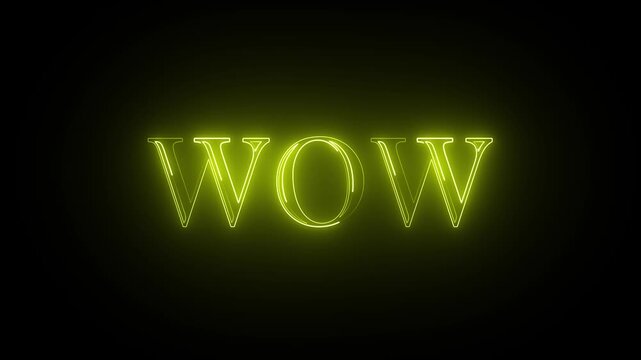 neon wow text icon animation on black background .isolated on black background. Seamless loop.4K Motion Graphic .