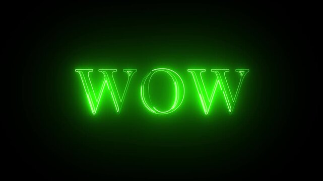neon wow text icon animation on black background .isolated on black background. Seamless loop.4K Motion Graphic .