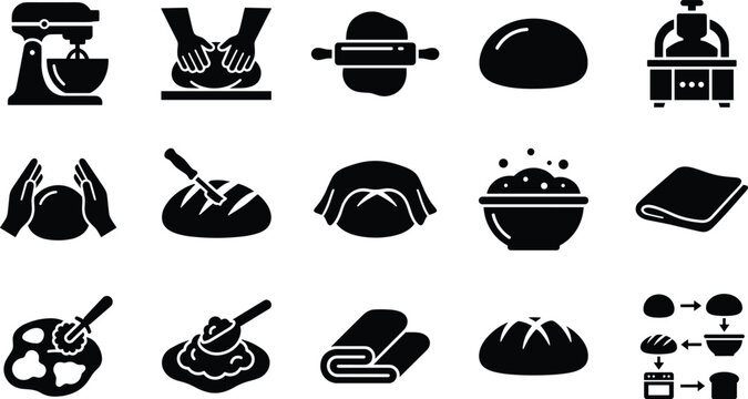 Set of bakery and bread making icons for cooking and baking